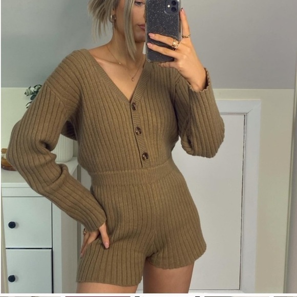 Zara brown chunky knit sweater romper size large - Picture 3 of 8